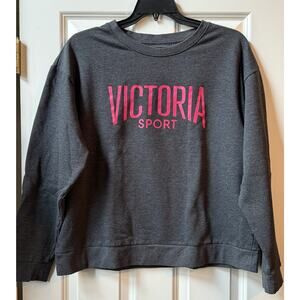 Victoria's Secret Sport Heather Gray & Pink Logo Pullover Sweatshirt Size Large